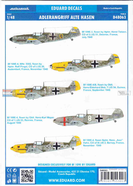 EDUD48063 1:48 Eduard Decals - Bf109E-3 Bf190E-4 ADLERANGRIFF: Alte Hasen