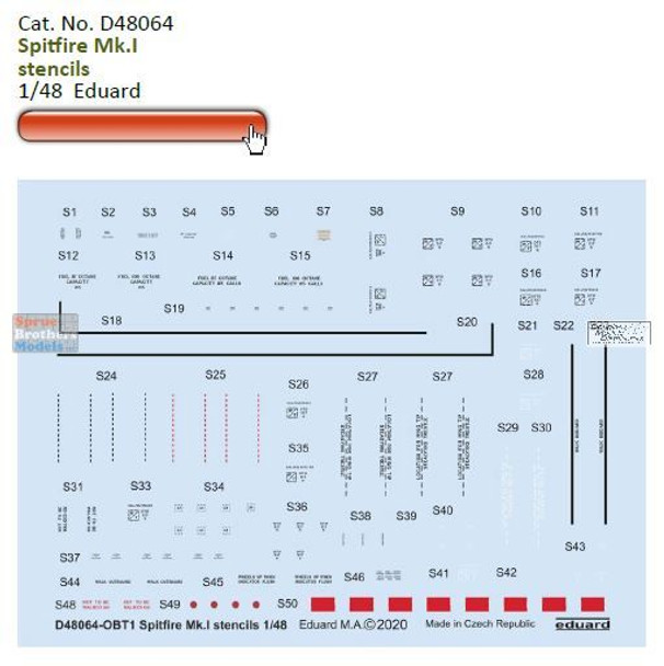 EDUD48064 1:48 Eduard Decals - Spitfire Mk.I Stencils