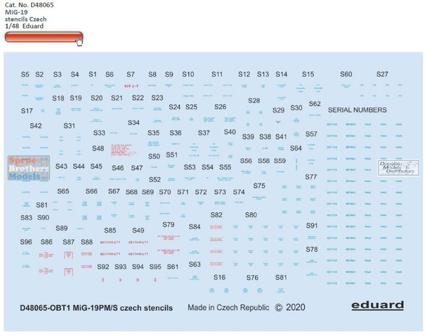 EDUD48065 1:48 Eduard Decals - MiG-19 Farmer Czech Stencils