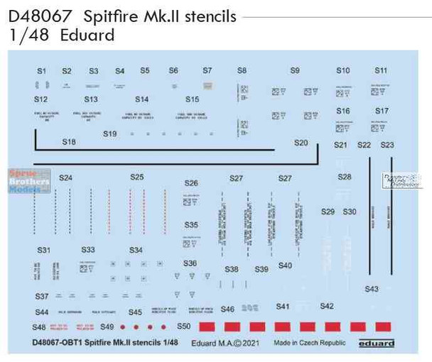 EDUD48067 1:48 Eduard Decals - Spitfire Mk.II Stencils