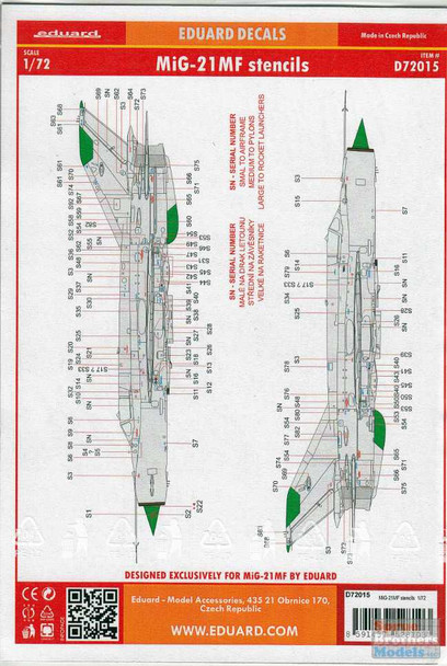 EDUD72015 1:72 Eduard Decals - MiG-21MF Fishbed Stencils