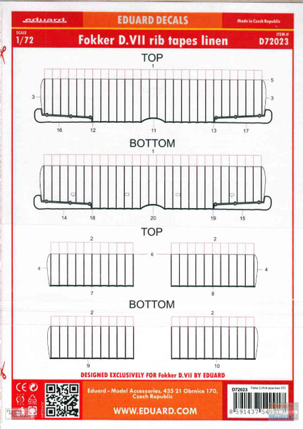 EDUD72023 1:72 Eduard Decals - Fokker D.VII Rib Tapes Linen