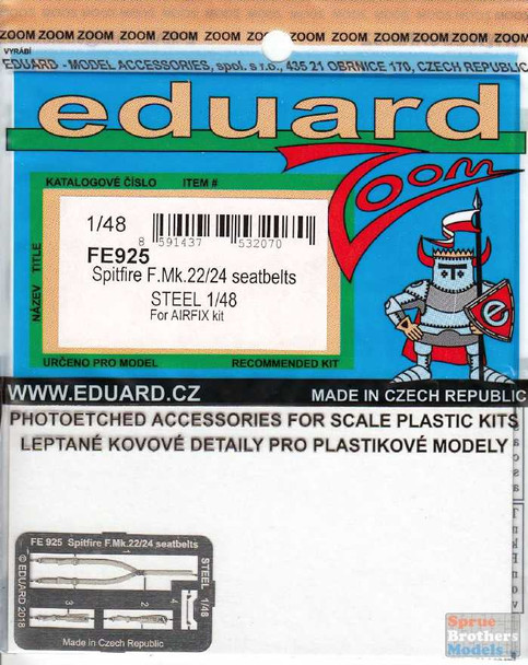 EDUFE925 1:48 Eduard Color Zoom PE - Spitfire F Mk.22/24 Seatbelts [STEEL](AFX kit)
