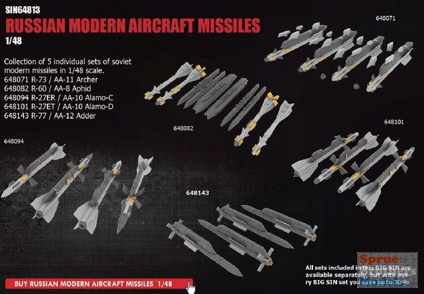 EDUSIN64813 1:48 Eduard BIG SIN Modern Russian Aircraft Missiles Set