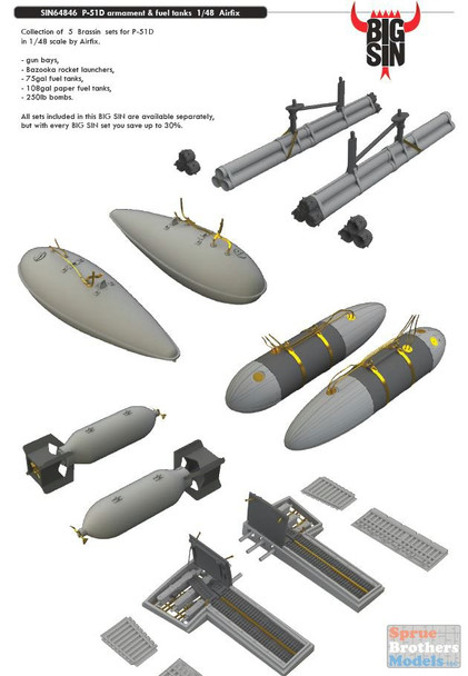 EDUSIN64846 1:48 Eduard BIG SIN P-51D Mustang Armament & Fuel Tanks Set (AFX kit)