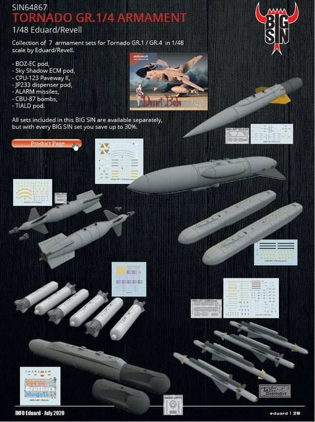 EDUSIN64867 1:48 Eduard BIG SIN Tornado GR.1/4 Armament Set (EDU/REV kit)