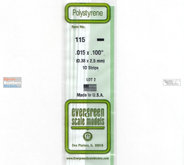 EVG0115 Evergreen Styrene Plastic .015 x .100 Strip 10 pieces #115