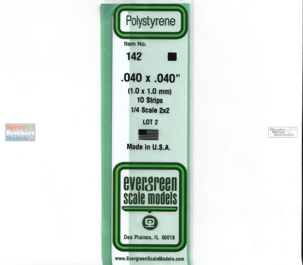 EVG0142 Evergreen Styrene Plastic .040 x .040 Strip 10 pieces #142
