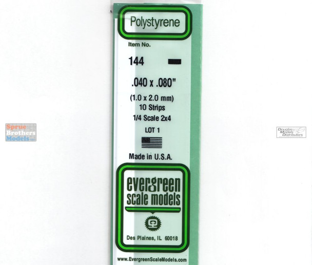 EVG0144 Evergreen Styrene Plastic .040 x .080 Strip 10 pieces #144