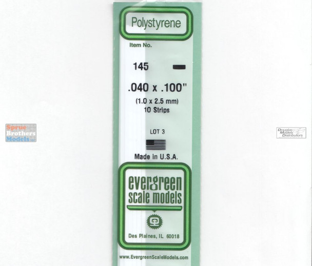 EVG0145 Evergreen Styrene Plastic .040 x .100 Strip 10 pieces #145