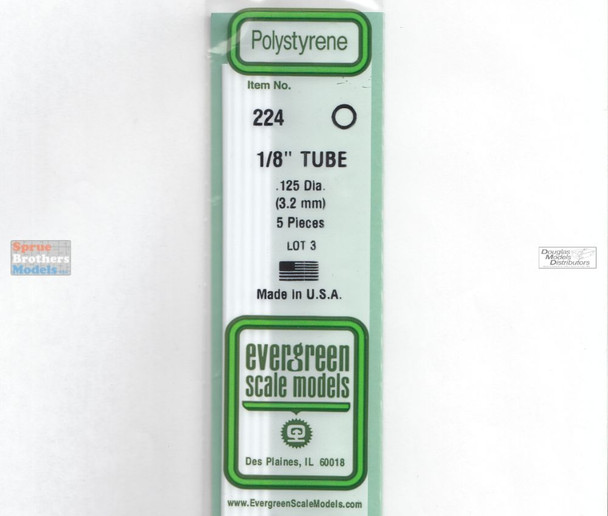 EVG0224 Evergreen Styrene Plastic .125 Round Tubing 5 pieces #224