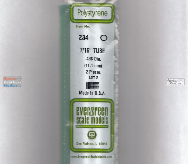 EVG0234 Evergreen Styrene Plastic .438 Round Tubing 2 pieces #234