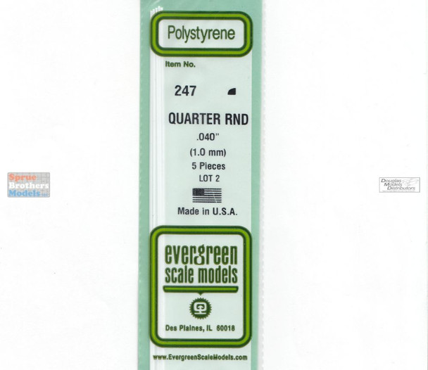 EVG0247 Evergreen Styrene Plastic .040 Quarter Round Rod 5 pieces #247