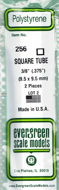 EVG0256 Evergreen Styrene Plastic .375 Square Tubing 2 pieces #256