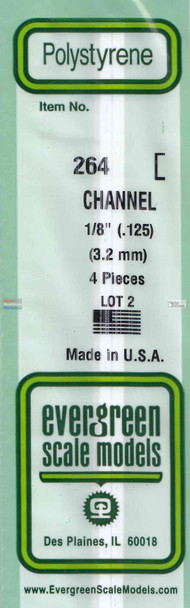 EVG0264 Evergreen Styrene Plastic .125 Channel 4 pieces #264