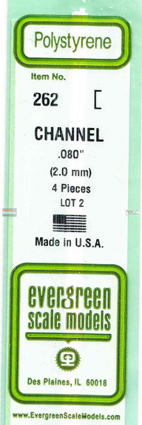 EVG0262 Evergreen Styrene Plastic .080 Channel 4 pieces #262