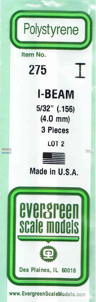 EVG0275 Evergreen Styrene Plastic .156 I-Beam 3 pieces #275