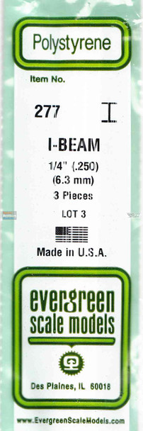 EVG0277 Evergreen Styrene Plastic .250 I-Beam 3 pieces #277