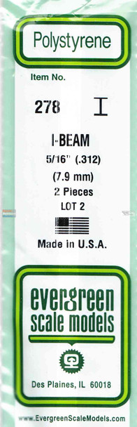 EVG0278 Evergreen Styrene Plastic .312 I-Beam 2 pieces #278