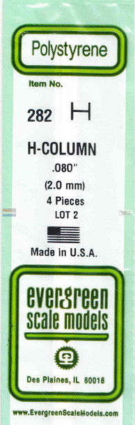 EVG0282 Evergreen Styrene Plastic .080 H-Column 4 pieces #282