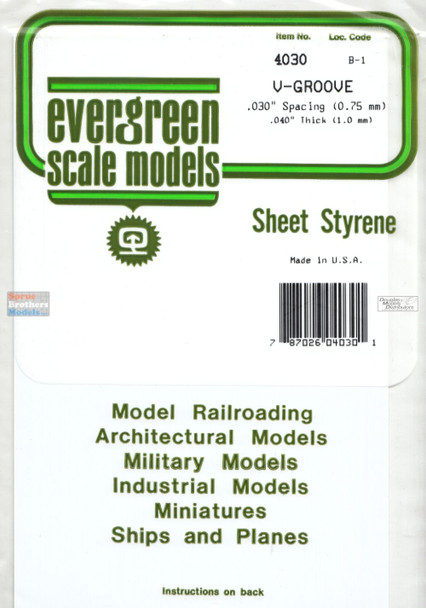 EVG4030 Evergreen Styrene Plastic White Sheet - V-Groove Siding 0.030" (0.75mm) Spacing / 0.040" (1.0mm) Thick