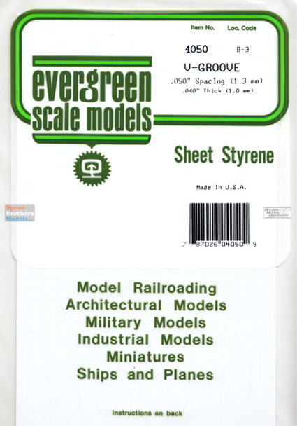 EVG4050 Evergreen Styrene Plastic White Sheet - V-Groove Siding 0.050" (1.3mm) Spacing / 0.040" (1.0mm) Thick