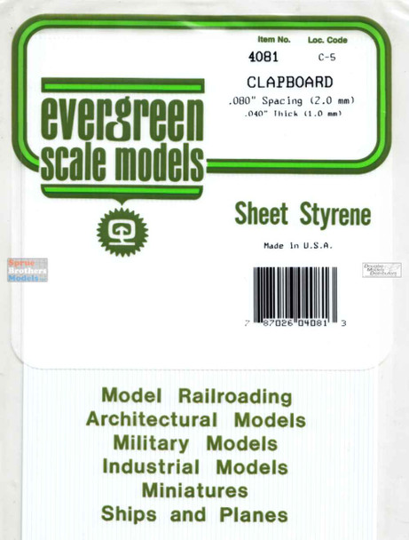 EVG4081 Evergreen Styrene Plastic White Sheet - Clapboard 0.080" Spacing / 0.040" (1mm) Thick