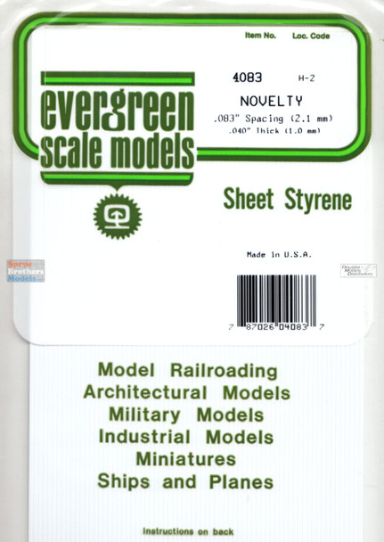 EVG4083 Evergreen Styrene Plastic White Sheet - Novelty (Drop) Siding 0.083" (2.1mm) Spacing / 0.040" (1mm) Thick