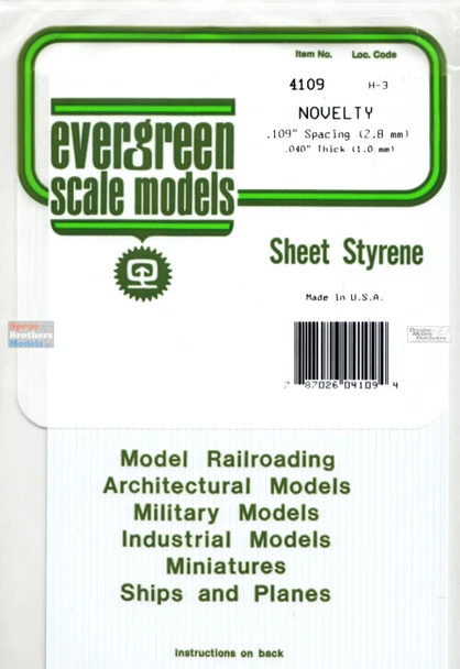 EVG4109 Evergreen Styrene Plastic White Sheet - Novelty (Drop) Siding 0.109" (2.8mm) Spacing / 0.040" (1mm) Thick