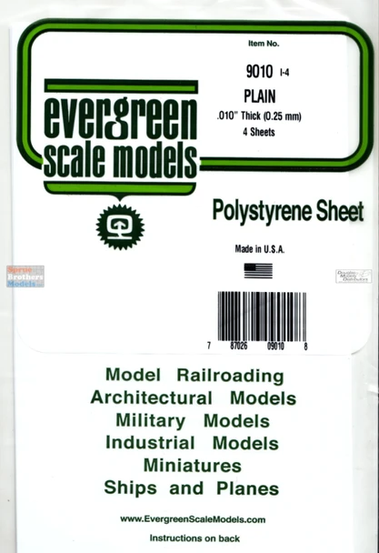 EVG9010 Evergreen Styrene Plastic .010 White Sheet 4 pieces #9010