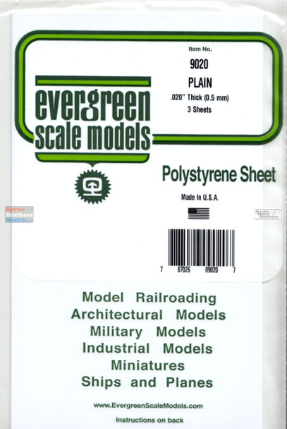 EVG9020 Evergreen Styrene Plastic .020 White Sheet 3 pieces #9020