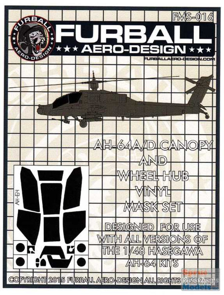 FURFMS016 1:48 Furball Aero Design Canopy & Wheel Hub Vinyl Mask Set for AH-64A AH-64D Apache (HAS kit)