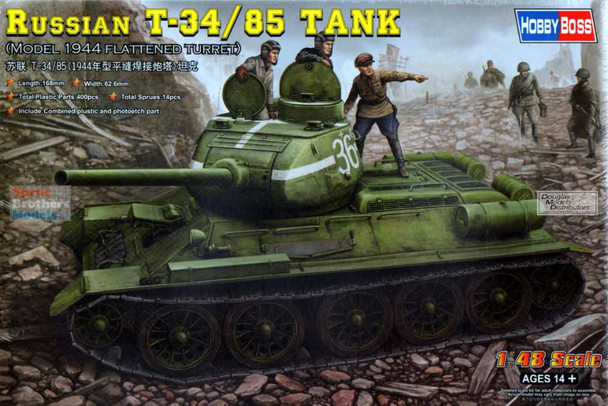 HBS84807 1:48 Hobby Boss Russian T-34/85 Tank Model 1944 Flattened Turret
