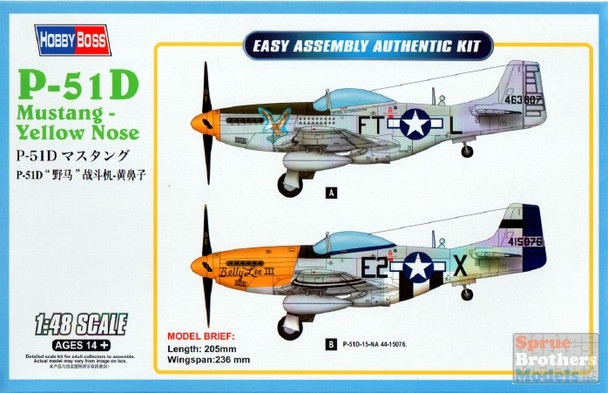 HBS85808 1:48 Hobby Boss P-51D Mustang Yellow Nose