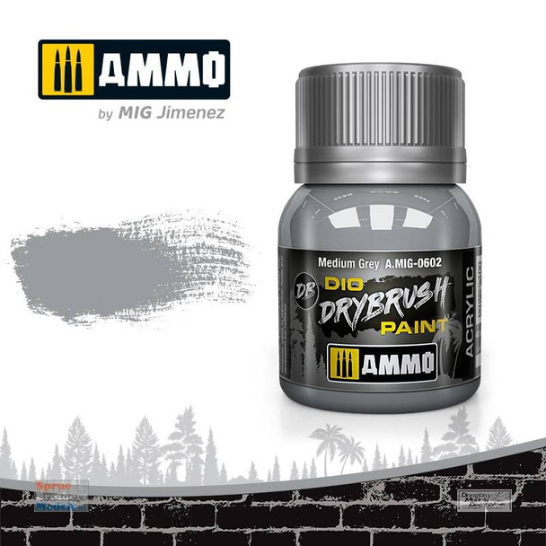 AMM0602 AMMO by Mig Dio Drybrush Paint - Medium  Grey (40ml bottle)