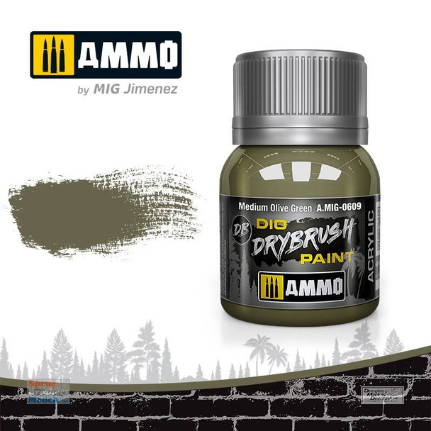 AMM0609 AMMO by Mig Dio Drybrush Paint - Medium Olive Green (40ml bottle)