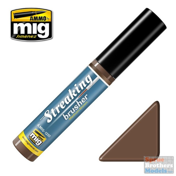 AMM1250 AMMO by Mig Streaking Brusher - Medium Brown