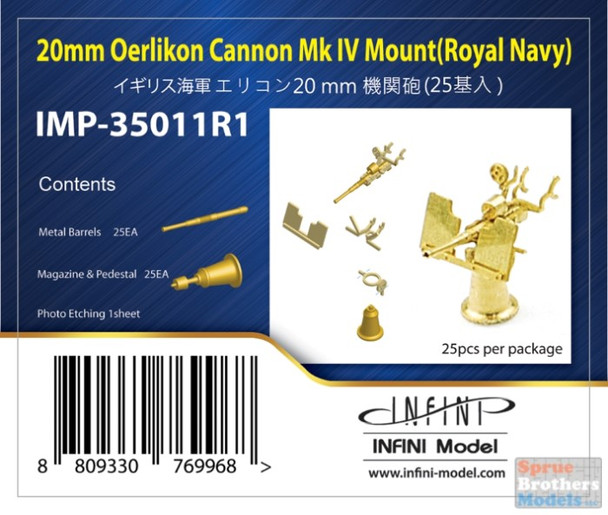 INFIMP35011R1 1:350 Infini Model 20mm Oerlikon Cannon Mk IV Mount - Royal Navy