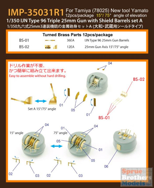 INFIMP35032R1 1:350 Infini Model IJN Type 96 Triple 25mm Gun with Shield Barrels Set B (TAM kit)