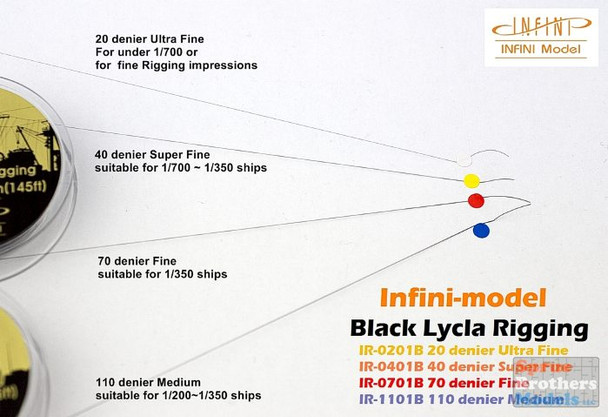 INFIR0201B Infini Model Black Lycra Ship Rigging - Ultra Fine 20 Denier (0.048mm x 145 feet)