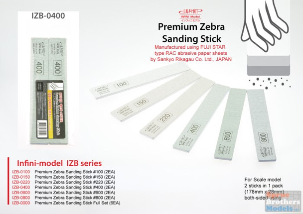 INFIZB0400 Infini Model Premium Zebra Sanding Stick - 400 Grit (2 pcs)