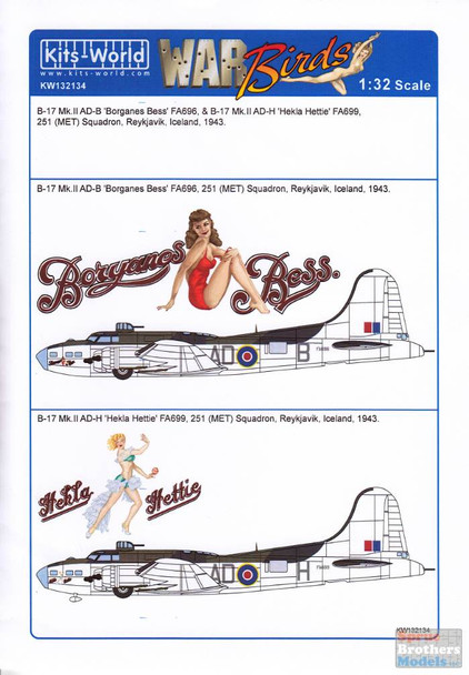 KSW132134 1:32 Kits-World Decals - B-17 Flying Fortress Mk.III 'Borganes Bess' & 'Hekla Hettie'