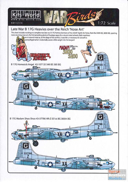 KSW172174 1:72 Kits-World Decals B-17G Flying Fortress Late War Heavies over the Reich Nose Art Part 3