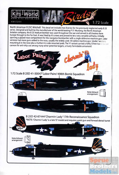 KSW172191 1:72 Kits-World Decals B-25D Mitchell 'Labor Pains' & 'Charmin Lady'