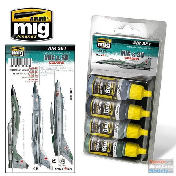 AMM7204 AMMO by Mig Air Paint Set - MiG & Su Green & Grey Jets Colors