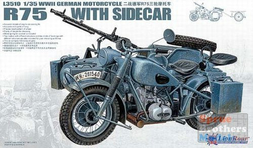 HJ Division Recon Troop バイク　ライオンロア LNRL3510 1:35 LionRoar WWII German BMW R75 with Sidecar - Sprue