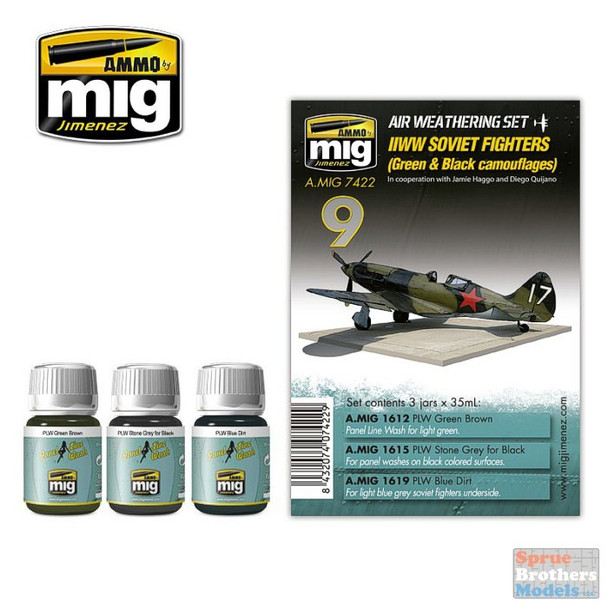 AMM7422 AMMO by Mig - Air Weathering Set: WWII Soviet Fighters (Green & Black Camouflage)