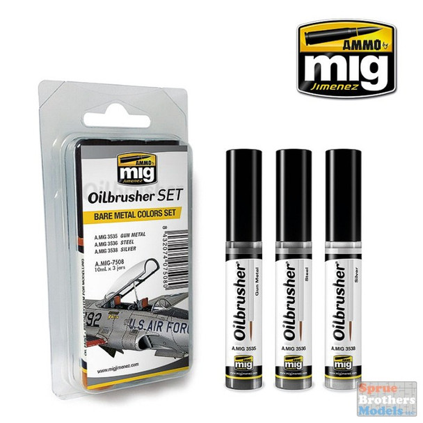 AMM7508 AMMO by Mig Oilbrusher Set - Bare Metal Colors Set