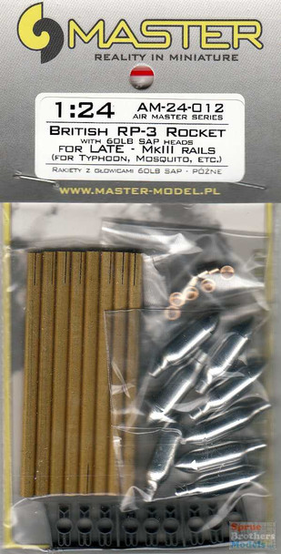 MASAM24012 1:24 Master Model British RP-3 Rocket with 60lb SAP Heads (for late Mk.III Rails) (for Typhoon, Mosquito, etc)