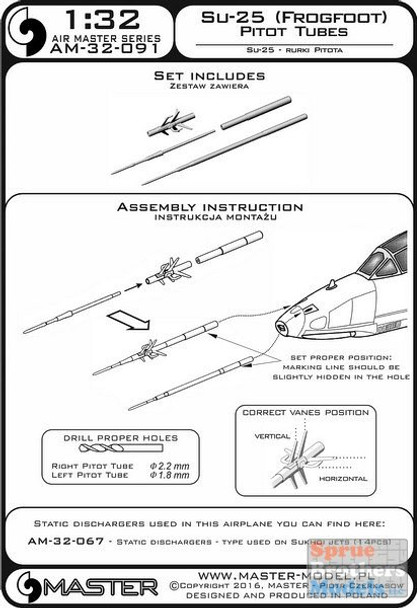 MASAM32091 1:32 Master Model Su-25 Frogfoot Pitot Tubes